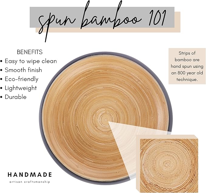 Fruit Bowl For Kitchen Counter, Decorative Bowl, Large Serving Bowl Or Fruit Basket For Kitchen Spun Bamboo (Black)