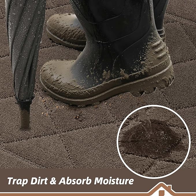 BEQHAUSE Dirt Trapper Door Mat 24" x 60", Doormat Non-Slip Entryway Rugs Washable, Dog Door Mat Stain Resistant and Absorbent Welcome Floor Mat for Front Back Door, Muddy Wet Shoes & Paws, Light Brown
