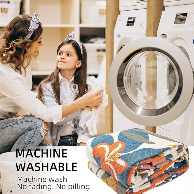 Boho Throw Blanket for Bed - 100% Pure Cotton Ultra Soft Rustic Quilt - Farmhouse Decor Bed Blankets, All Season Rustic Throw for Sofa Couch Chair(91''x 98'', Floral Sea)