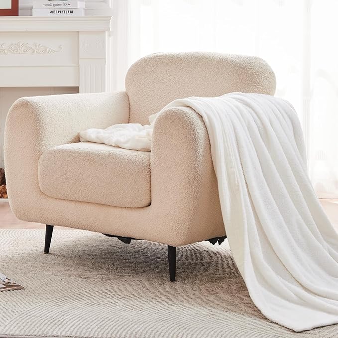 EMME Muslin and Fleece Queen Blanket Reversible - 80"*90" Cream Soft Warm Throw Blankets for Couch Bed Picnic Travel Bed