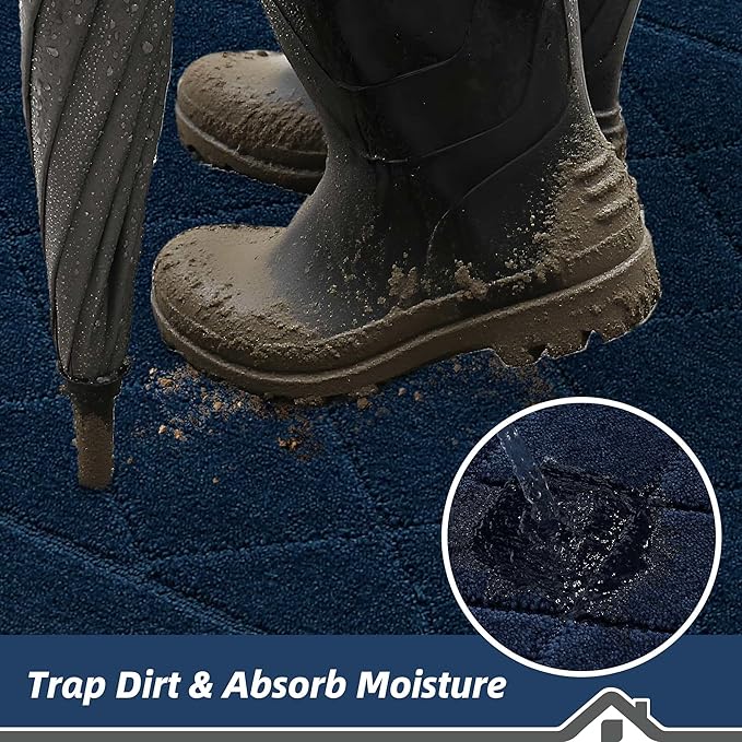 BEQHAUSE Dirt Trapper Door Mat 36" x 60", Doormat Non-Slip Entryway Rugs Washable, Dog Door Mat Stain Resistant and Absorbent Welcome Floor Mat for Front Back Door, Muddy Wet Shoes & Paws, Navy Blue