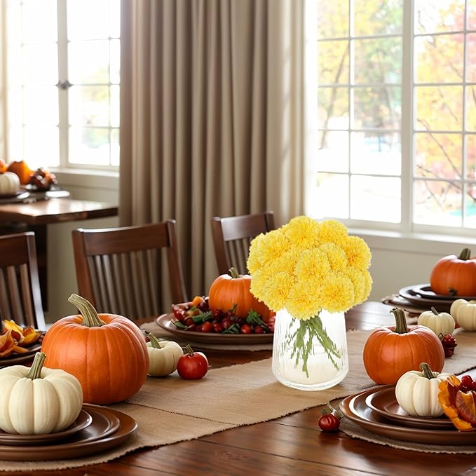 Kimura's Cabin 20Pcs Artificial Mums Flowers Fake Silk Chrysanthemum Balls Flower for Home Decor Easter Table Fall Bouquets Wedding Party DIY Decorations (Yellow)