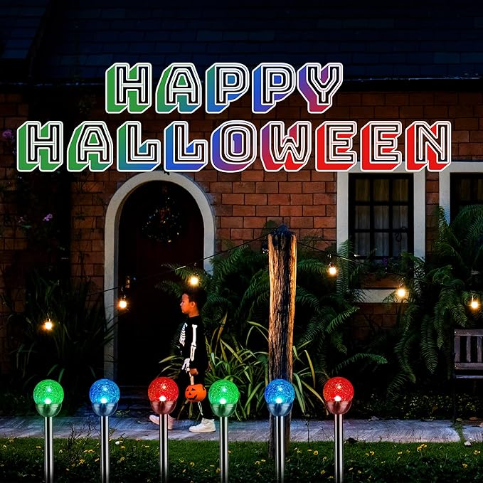 GIGALUMI Solar Outdoor, Cracked Glass Ball Solar Garden Lights, Color Changing Lights Outdoor,Garden LED for Path, Patio, Yard, 3 Pack Pathway