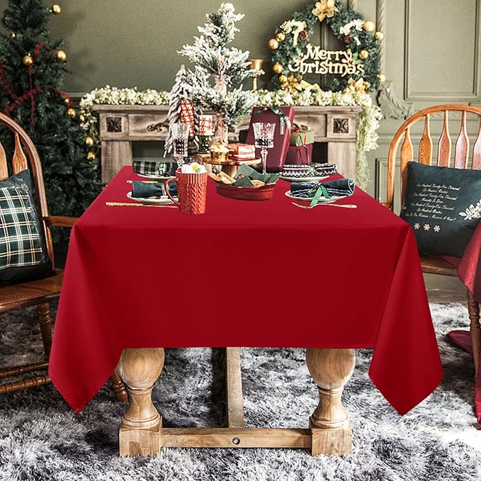 sancua Rectangle Tablecloth - 60 x 102 Inch - Stain and Wrinkle Resistant Washable Polyester Table Cloth, Decorative Fabric Table Cover for Dining Tables, Buffet Parties and Camping, Red