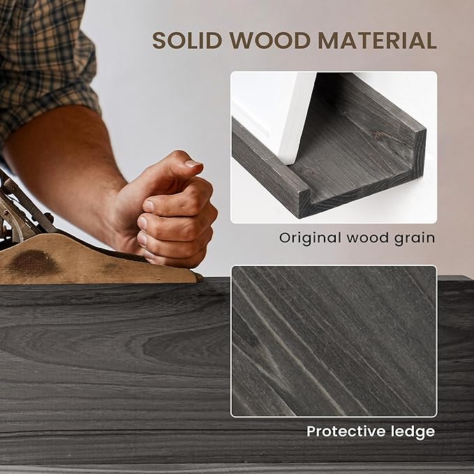 Floating Shelves for Wall, Picture Ledge Shelf 55 Inch Solid Wood Set of 2, Rustic Wall Shelves with Lip, Kids Bookshelf, Photo & Picture Live Edge Floating Shelves for Bedroom, Living Room, Kitchen