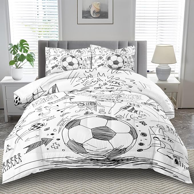 Football Sports Comforter Sets for Boys Queen,Soccer Comforter Sport Bedding for Boys Room,Gaming Bed Soccer Bedding Queen Set,Games Quilt Bedroom Bed Decor Kids and Teen