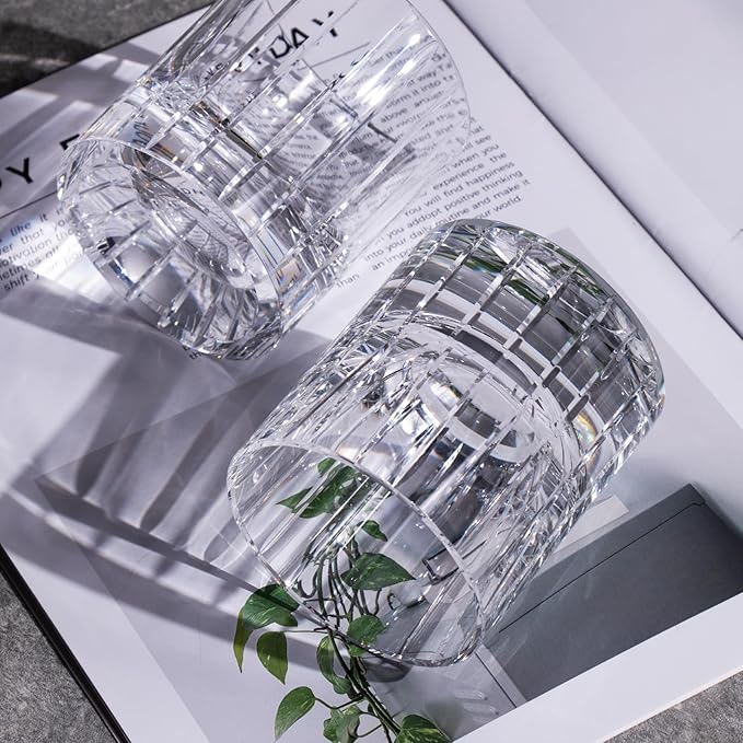 KAMMAK Crystal Whiskey Glasses Set of 2, Handcrafted 6.43oz Old Fashioned Glasses Stemless, Luxury Hand Blown Cocktail Glasses, Scotch Cup for Women, Men Gift for Bourbon Barware, Home Bar