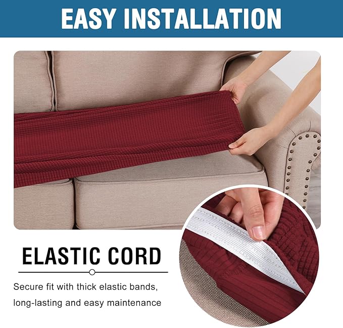 H.VERSAILTEX Super Stretch Individual Seat Cushion Covers Sofa Covers Couch Cushion Covers Slipcover Sets Thick Jacquard Textured Twill Fabric (1 Piece Chair Cushion Cover, Burgundy Red)