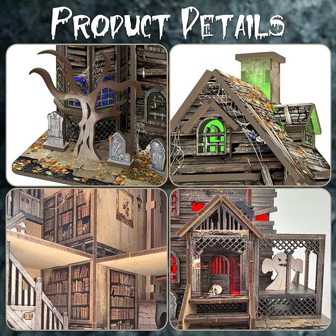 DIY Mini House Kit, Miniature Haunted House Kits with LED Accessories Furniture, 3D Wooden Puzzles for Adults, Dollhouse Craft Gifts for Girls, Boys, Teens