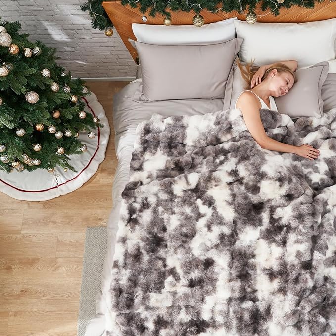 Cozy Bliss Faux Fur Throw Blanket for Couch, Fuzzy Soft Plush Thick Bubble Blanket for Sofa Bedroom Living Room, 108 * 90 Inches Tie Dye Taupe