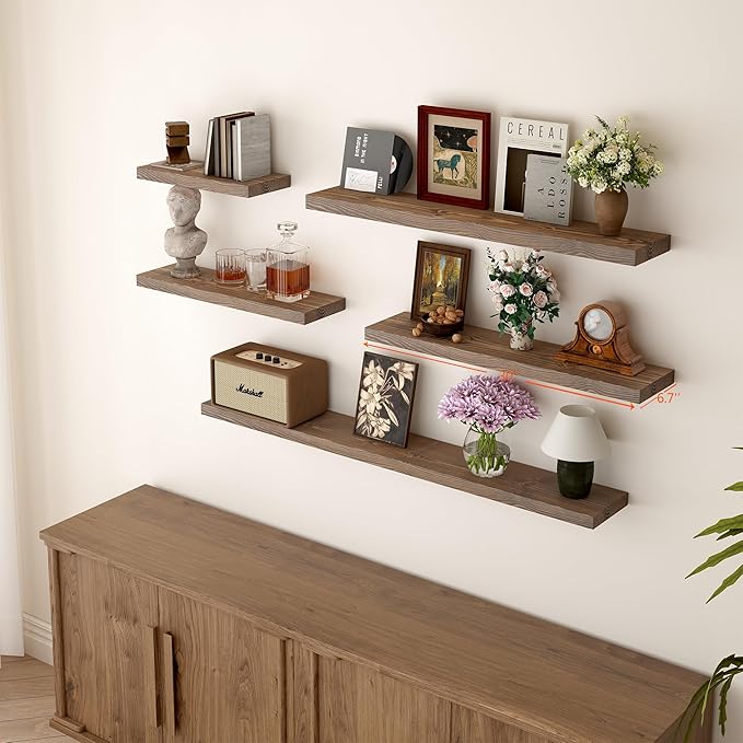 BGMG 30 inch Walnut Floating Shelves for Wall Set of 2,High End Solid Real Wood 30 in Floating Shelf,Rustic Wooden Wall Mount Shelves,Heavy Duty Bracket,30x6.7x1.25 inch