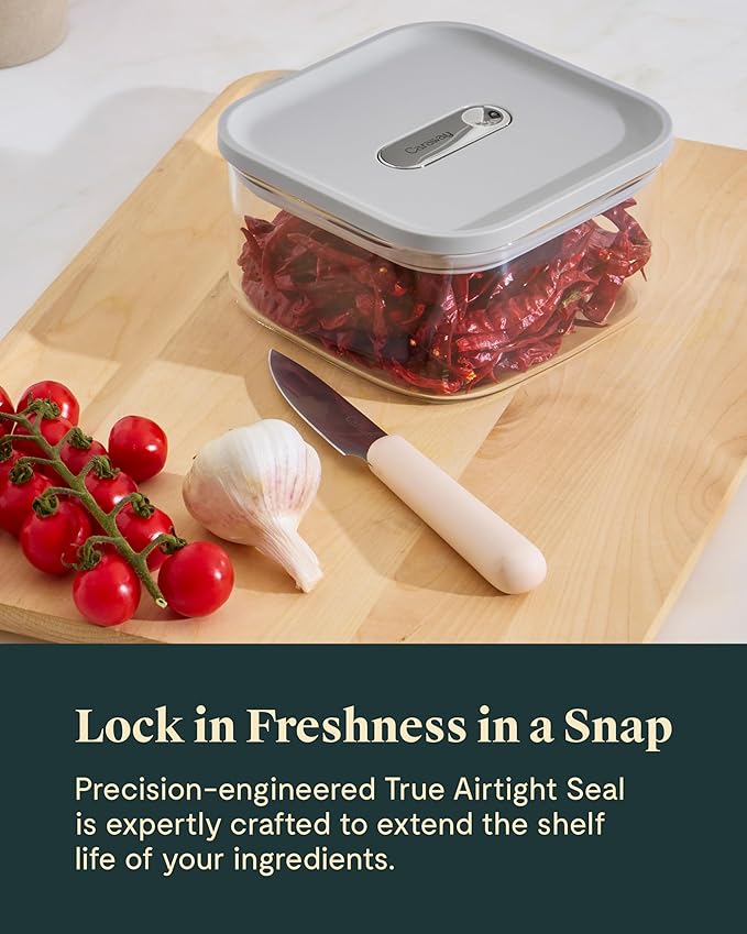 Caraway 1qt Glass Airtight Food Storage Container with Lid – Non-Toxic, BPA-Free Kitchen Storage Container – Stackable, Space-Saving Airtight Container for Dry Goods and More - Gray