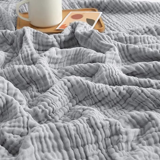 EMME Cooling Throw Blanket for Hot Flashes Muslin Throw Blanket 100% Cotton Throws Gauze All Season Soft Lightweight Breathable (Light Grey, 60"x80")