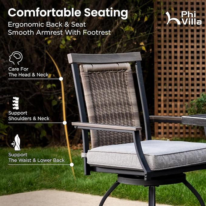 PHI VILLA 5 PCS Outdoor Bar Set,Counter Height Swivel Bar Chairs with Cushion and Metal Bar Table,Patio High Dining Set for Porch