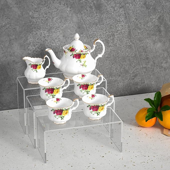 9x9.5x10 Inch Clear Display Risers Shelf 3pcs, Countertop Rectangular Acrylic Display Stands for Funko Pop Figure, Bags, Collectibles