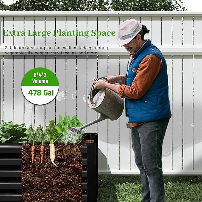 8x4x2 ft Raised Garden Bed, Large Metal Planter Raised Beds, Planters for Outdoor Plants for Vegetables, Flowers, Herbs, Fruits, and Succulents.(2 Pcs)