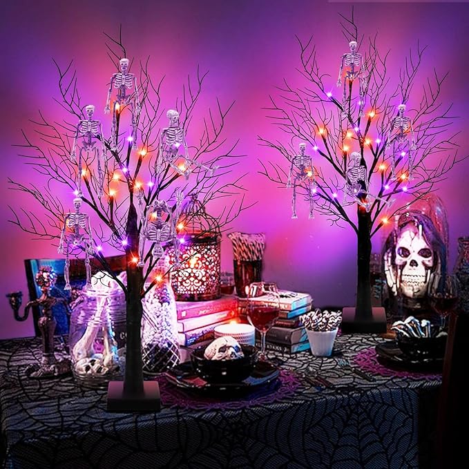 16 Pcs mini skeleton halloween decoration With hemp rope，6”small plastic posable halloween tiny skeleton figurines decor for Halloween Indoor Outdoor Graveyard Decor Haunted House Party Favors