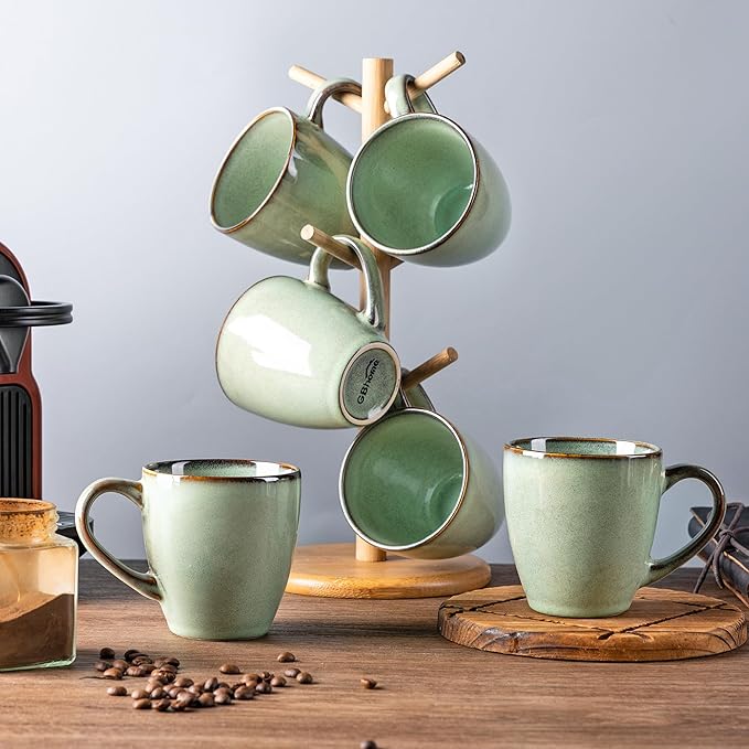 GBHOME Ceramic Coffee Mugs Set of 6, 12oz Stoneware Coffee Mugs Set For Dad Mom Women MEN, Light Weight Coffee Cups for Latte/Tea/Beer/Hot Cocoa, Dishwasher & Microwave Safe, Pastel Green