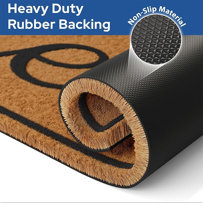 Barnyard Designs Natural Coco Coir Heavy Duty Backing Doormat - Large Cute Non-Slip Front Door Welcome Mat for Outside Entrance or Porch Entry, Brown (17x30, Hello)