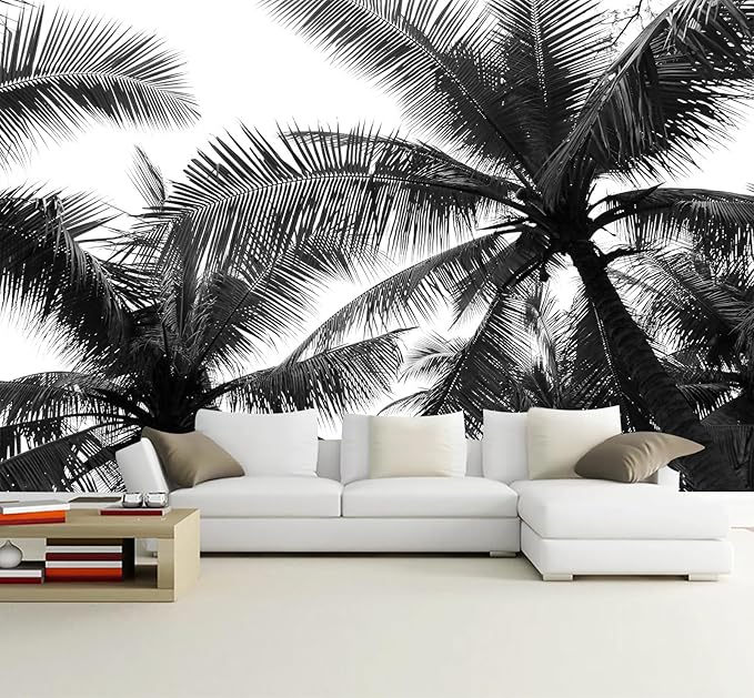 Black Palm Tree Wallpaper Bedroom Beautiful Tropical Plant Leaf Wall Mural Living Room (Not Peel and Stick)