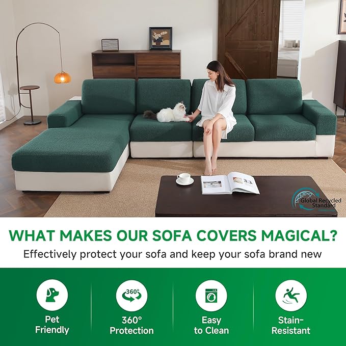 Couch Cushion Covers for Sectional Sofa, Stretch Soft Sofa Slipcovers Washable Wear-Resistant Universal Furniture Protector for Living Room(1 Piece Chair Cover, Green)