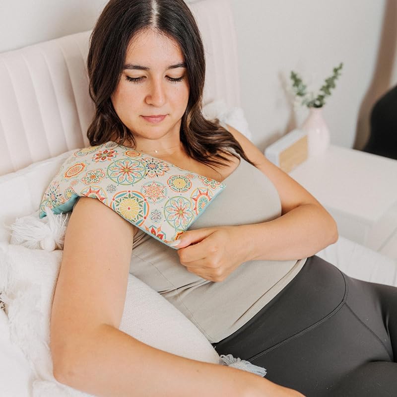 Large Microwave Heating Pad with Flax Seed, Scented or Unscented, Good For Back Pain or Cramps, Moist Heat Therapy or Ice Pack, Microwavable Bean Bag, 6" x 12" (Peach Floral, Peppermint & Chamomile)