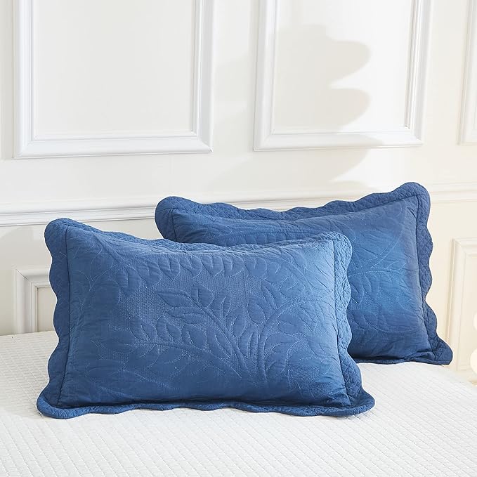 MarCielo 3-Piece 100% Cotton Oversized Bedspread Lightweight Quilt Coverlet Embroidery Farmhouse Bedding Set T0 (Midtone Blue, Oversized King (118"x106"))
