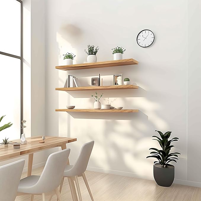 36 Inch Floating Shelves for Wall Rustic Light Wood Wall Shelves for Bedroom Set of 4