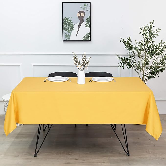 sancua Rectangle Tablecloth - 54 x 120 Inch - Stain and Wrinkle Resistant Washable Polyester Table Cloth, Decorative Fabric Table Cover for Dining Tables, Buffet Parties and Camping, Yellow