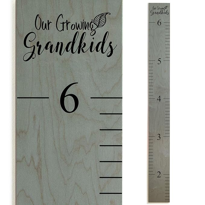 Wooden Growth Chart – Kids Height Chart, Wall Measurement for Kids, Height Chart for Wall, Growth Ruler for Children – Our Growing Grandkids, Gray (63"x6.7")