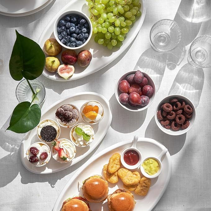 DOWAN Large Serving Platter, 16"/14"/12" Oval Platters Oven Safe, White Serving Plates for Wedding Decor, Ceramic Serving Dish for Entertaining Food, Set of 3