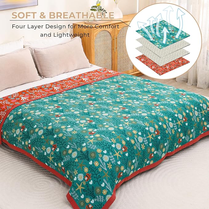 Boho Throw Blanket 80''x90'',100% Cotton Blankets for Couch Bed,Cotton Quilt Travel Muslin Blankets Farmhouse Home Decor Soft Lightweight Picnic Blanket