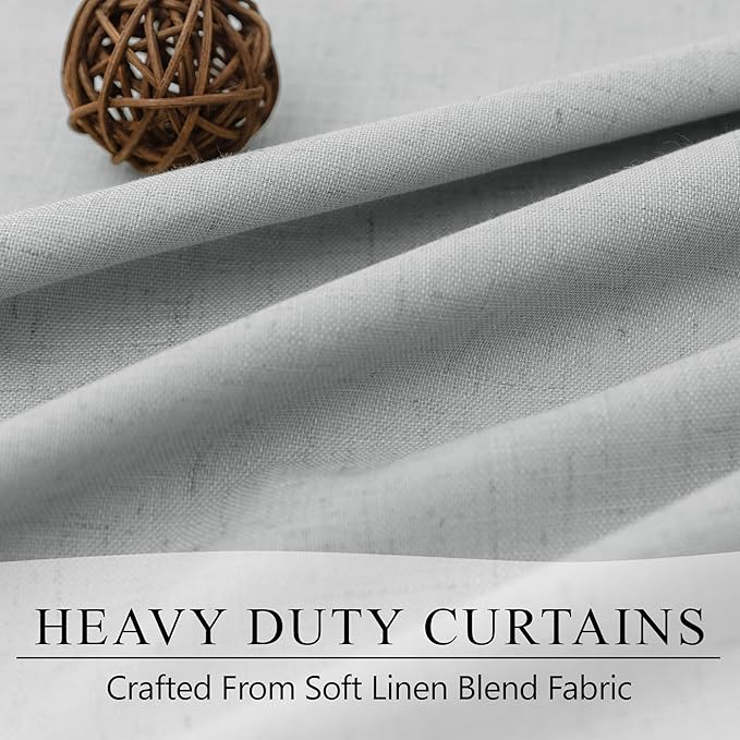Light Grey Living Room Blackout Curtains 63 Inch Length 2 Panel Modern Farmhouse Dove Gray Black Out Curtains Linen Thermal Insulated Dining Room Darkening Long Drapes for Bedroom Bay Window Kitchen