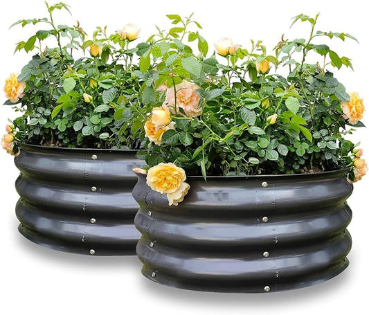 GARDMAX 2 Pack 2x2x1FT Galvanized Round Raised Garden Bed Kit, Metal Planter Boxes Outdoor with Easy Assembly, Large Garden Bed for Vegetables, Fruits, Flower, Herbs Dark Gray