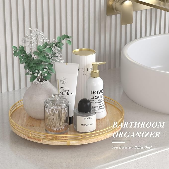 Farmhouse Oak 13" Lazy Susan Turntable Organizer for Cabinet, Round Wooden Lazy Susan Organization and Storage for Dining Table, Pantry, Kitchen, Countertop, Cupboard,Home Decor