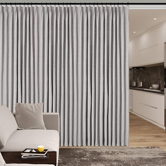 Room Divider Curtains Screen Partitions, Linen Look 100% Blackout Drapery 108 Inches Long, 100" Wide Pinch Pleated Window Drapes, Privacy Protecting, Light Blocking, (1 PC, Browish Grey)