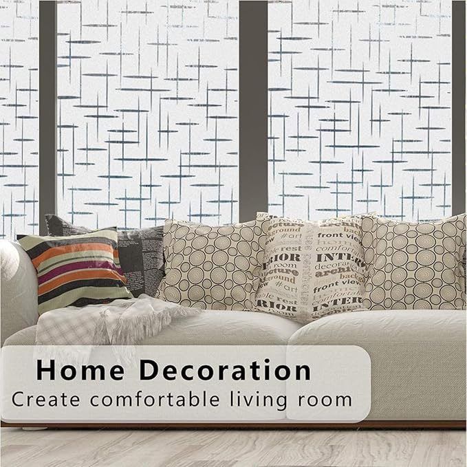 Finnez Frosted Window Film Non-Adhesive, Frosting Privacy Film for Glass Windows, Self Static-Cling Decorative Window Cling for Home Office UV Protection Cross Pattern, 35.4 x 118.1 inches