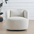KINWELL 34" Wide Sherpa Swivel Barrel Chair, No Assembly Round Boucle Upholstered Accent Chair Armchair Single Sofa Chair with Toss Pillow for Living Room and Bedroom, Beige