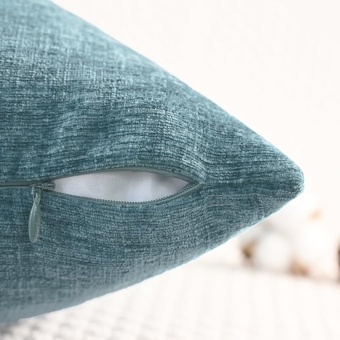 CaliTime Throw Pillow Covers Decorative 18 X 18 Inches Pack of 2 Cozy Chenille Cushion Cases for Couch Sofa Bed Living Room Home Smoke Blue