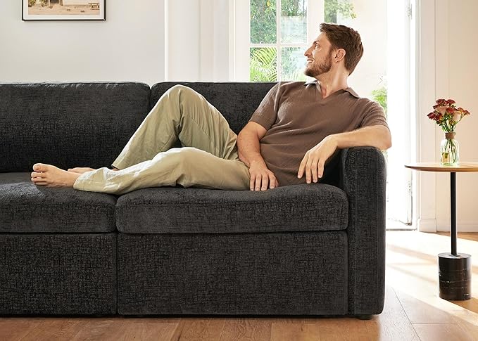 HONBAY Modular Sectional Couch with Storage Seats, L Shaped Sectional Sofa with Storage, Chenille Sectional Couches for Living Room, Grey