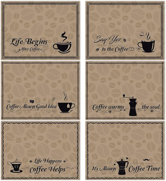 Coffee Bar Placemats Set of 6 Coffee Bar Plastic Table Mats Machine Place Mats Washable Vinyl Accessories Table Decoration for Indoor Outdoor Party Kitchen Dining