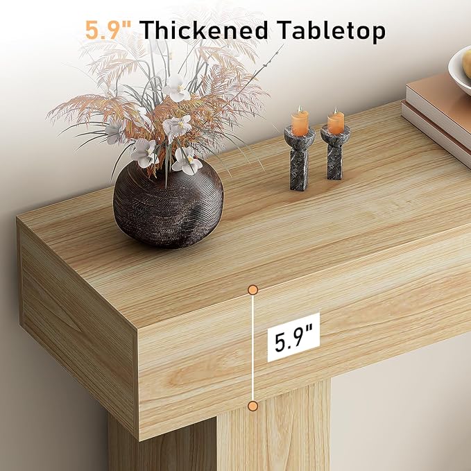 63 Inch Long Console Table for Entryway, Farmhouse Wood Rectangular Sofa Table Behind Couch Table, Narrow Entryway Table for Living Room, Entrance, Hallway, Foyer, Easy Assembly (Natural)