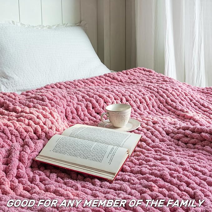 Chunky Knit Blanket - Luxury Soft Cozy 40 * 50 Throw Blanket,100% Woven Blanket Rope Knot Throw Blanket for Couch, Sofa, Home Decor, Gift - Machine Washable（Pink）