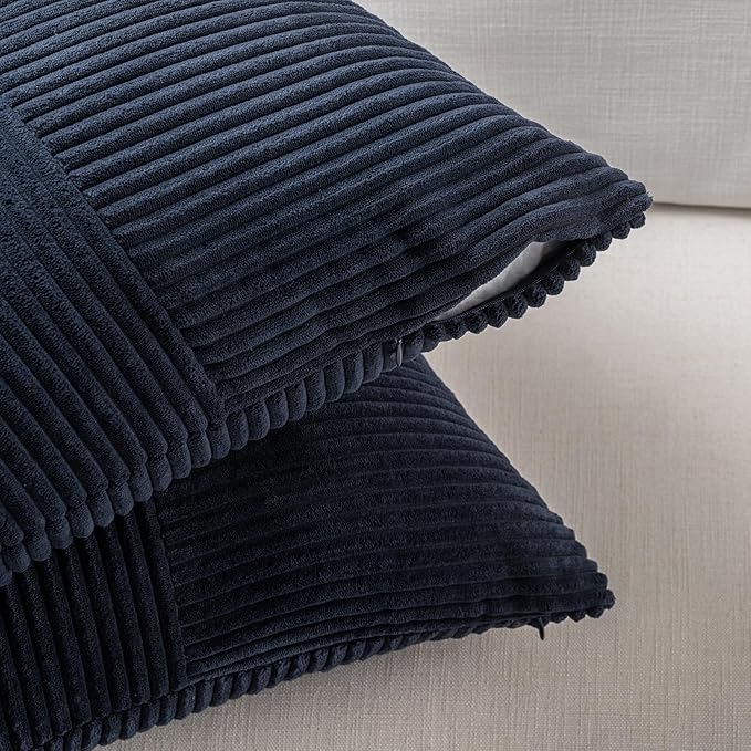 Fancy Homi Set of 2 Navy Blue Boho Long Lumbar Body Decorative Throw Pillow Cover 14x36 Inch for Bed Couch Bedroom Bench, Soft Patchwork Corduroy Textured Pillow Case, Rustic Farmhouse Room Décor