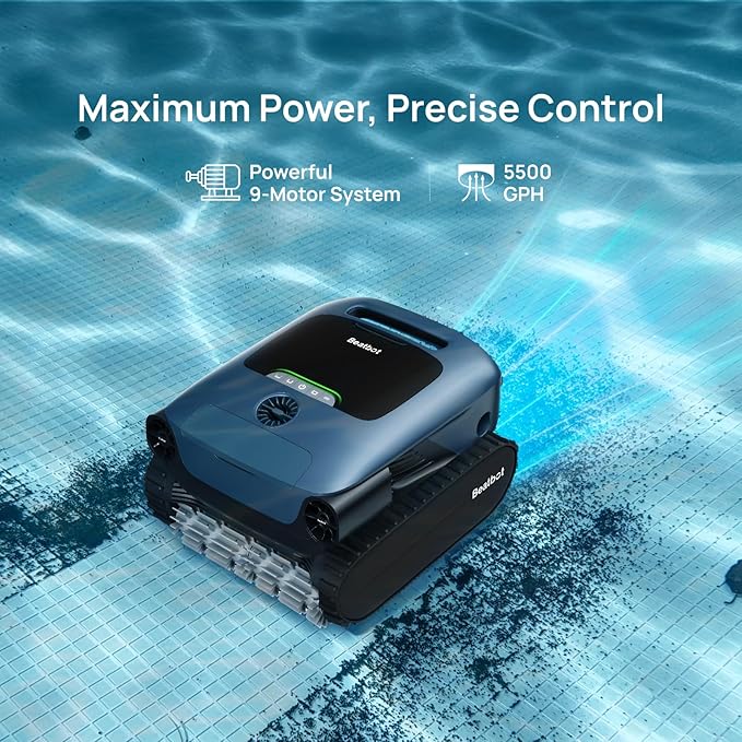 Beatbot AquaSense Pro Pool Robot Vacuum, 5-in-1 Cleaning with 2*Clarifying Agent Kits, Smart Surface Parking, Clarifies & Skims Water, Ideal for Inground Pools up to 3,299 Sq.ft - Navy Blue