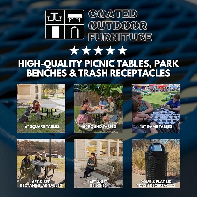 Coated Outdoor Furniture Heavy-Duty Portable ADA-Compliant Outdoor Picnic Table with Umbrella Hole, Expanded Metal Patio Dining Furniture Made in America (46" Round Top, Textured Sand)