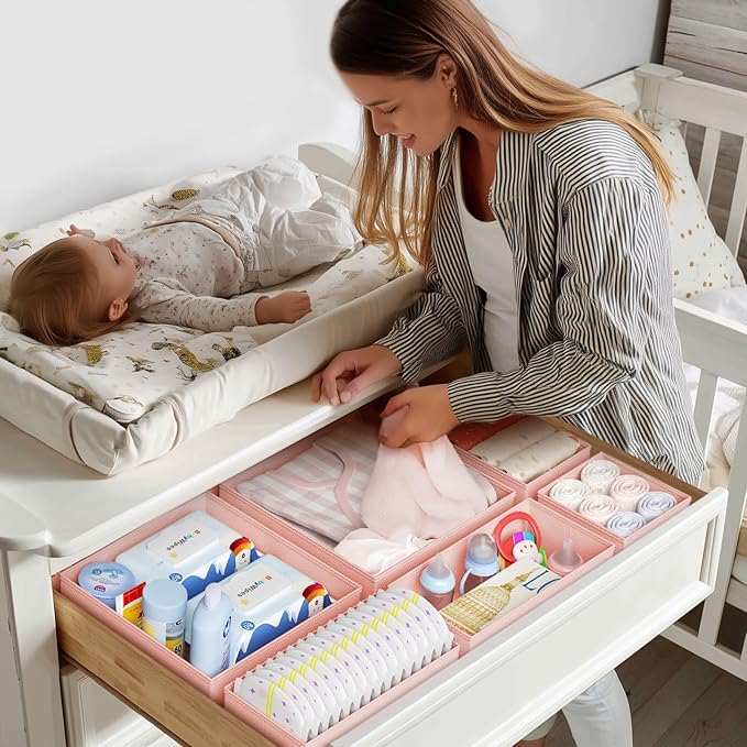 DIMJ Drawer Organizer Clothes 20 Pack - Foldable Baby Organizers and Storage & Dresser Organizer for Bedroom, Closet - Nursery Organization Dresser Dividers for underwear, Sock,Bra, Belt, Tie, Pink