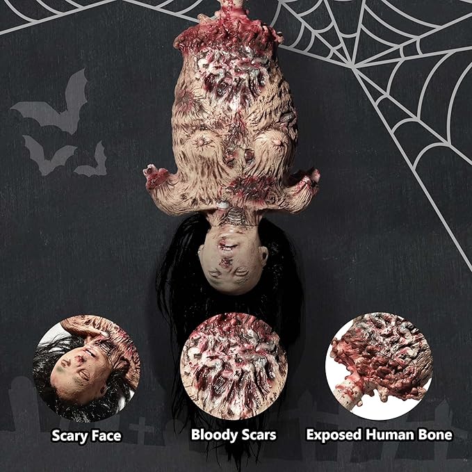 AW 32" Halloween Prop Limbless Woman Corpse Hanging Half Body Haunted House Party Yard Outdoor Decoration 2025
