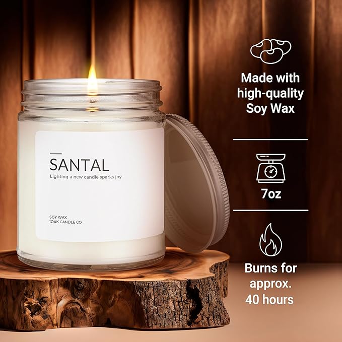 1OAK Soy Santal Candle (Santal) - Soy Wax Scented Candle - Candles for Home Scented - Long Burning Candles Premium - Hand-Poured (7oz.)