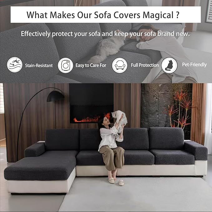 Couch Cushion Covers for Sectional Sofa, Stretch Soft Sofa Slipcovers Washable Wear-Resistant Universal Furniture Protector for Living Room(2 Seaters Covers, Dark Gray)